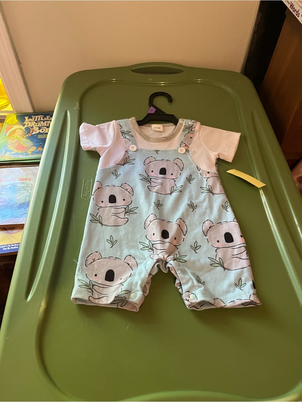 Baby Short Sleeve One-Piece Romper in Light Blue with Koala Print